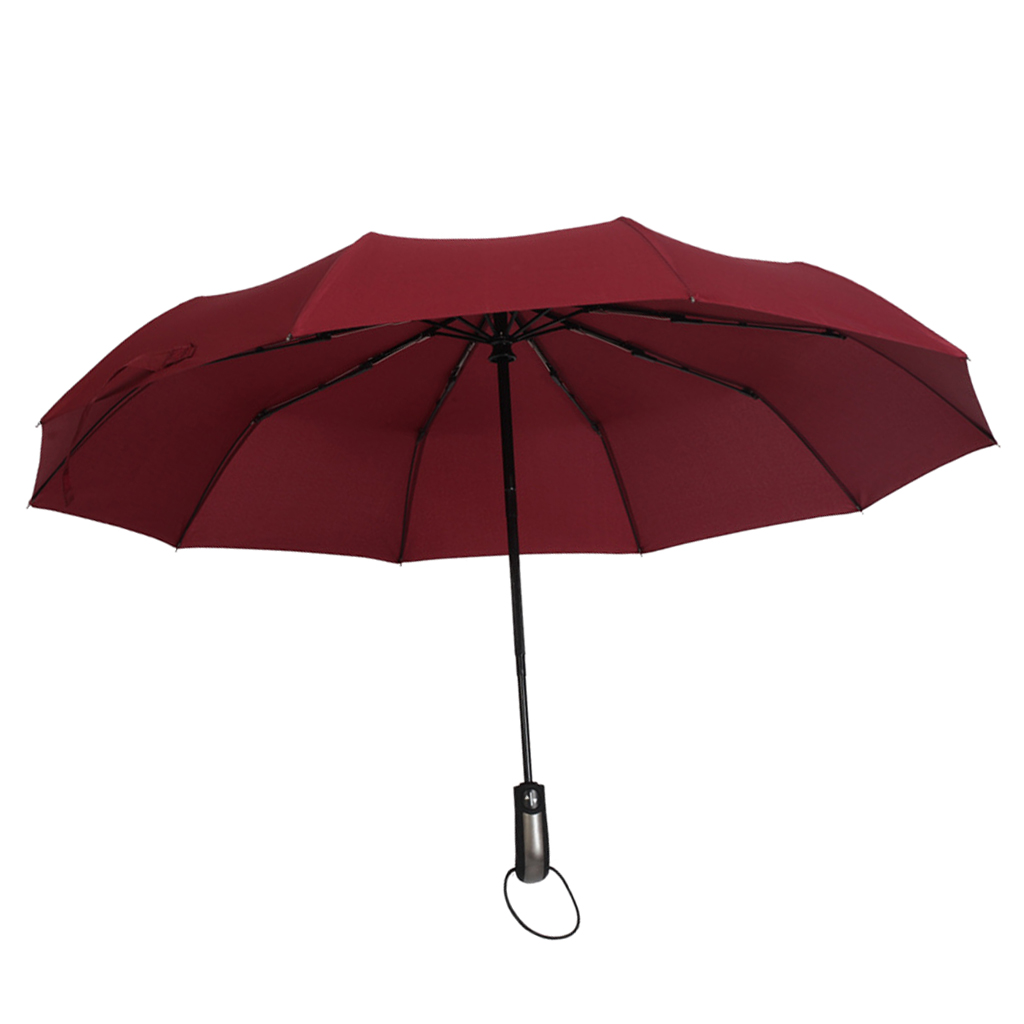 Automatic Umbrella Folding Umbrellas Sun Umbrella 10 Ribs Large Waterproof Umbrella for Business Men - Wine Red