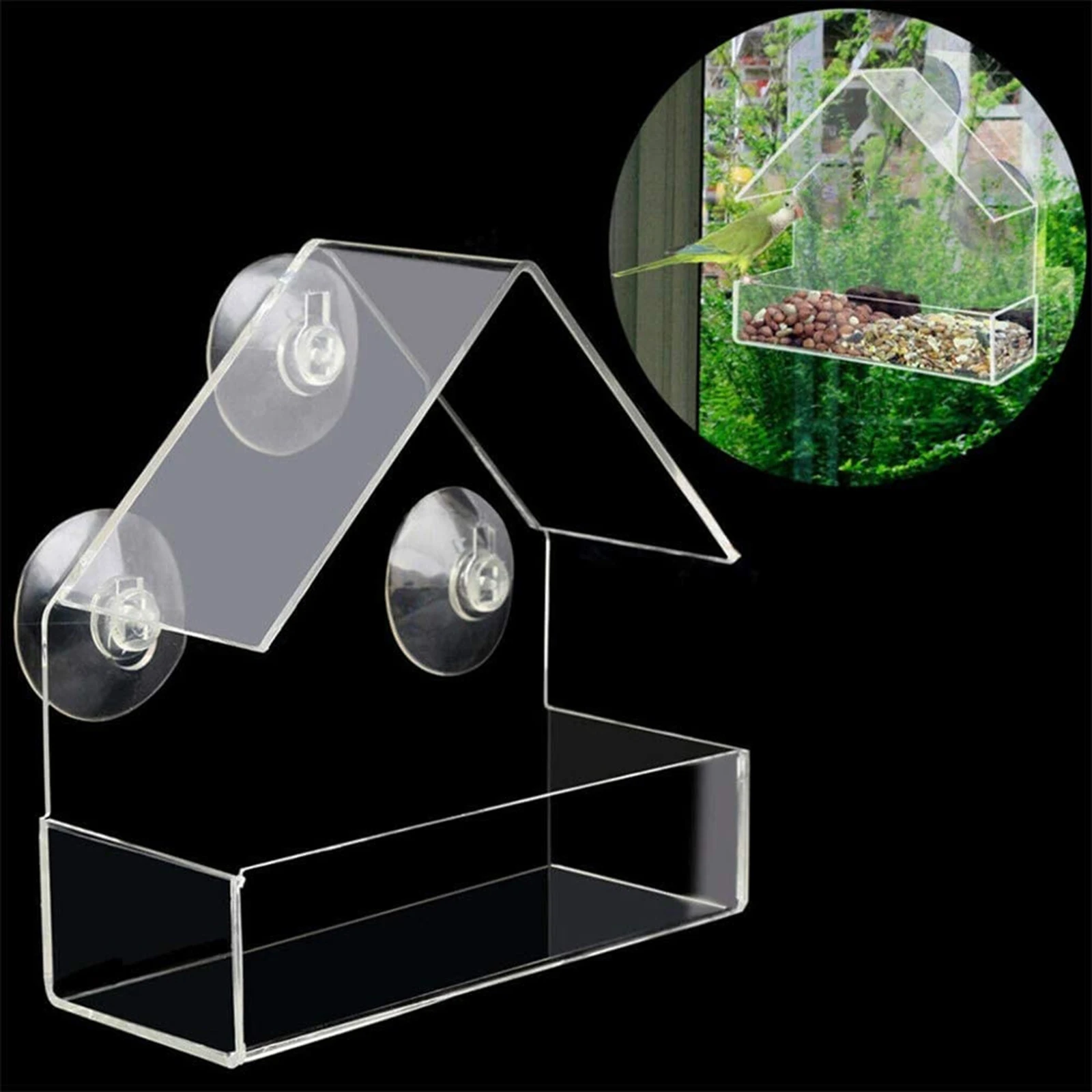 Window Bird Feeder with Strong Suction Cups & Seed Tray, Outdoor Birdfeeder for Wild Birds, Finch, Outside Hanging Birdhouse Kit