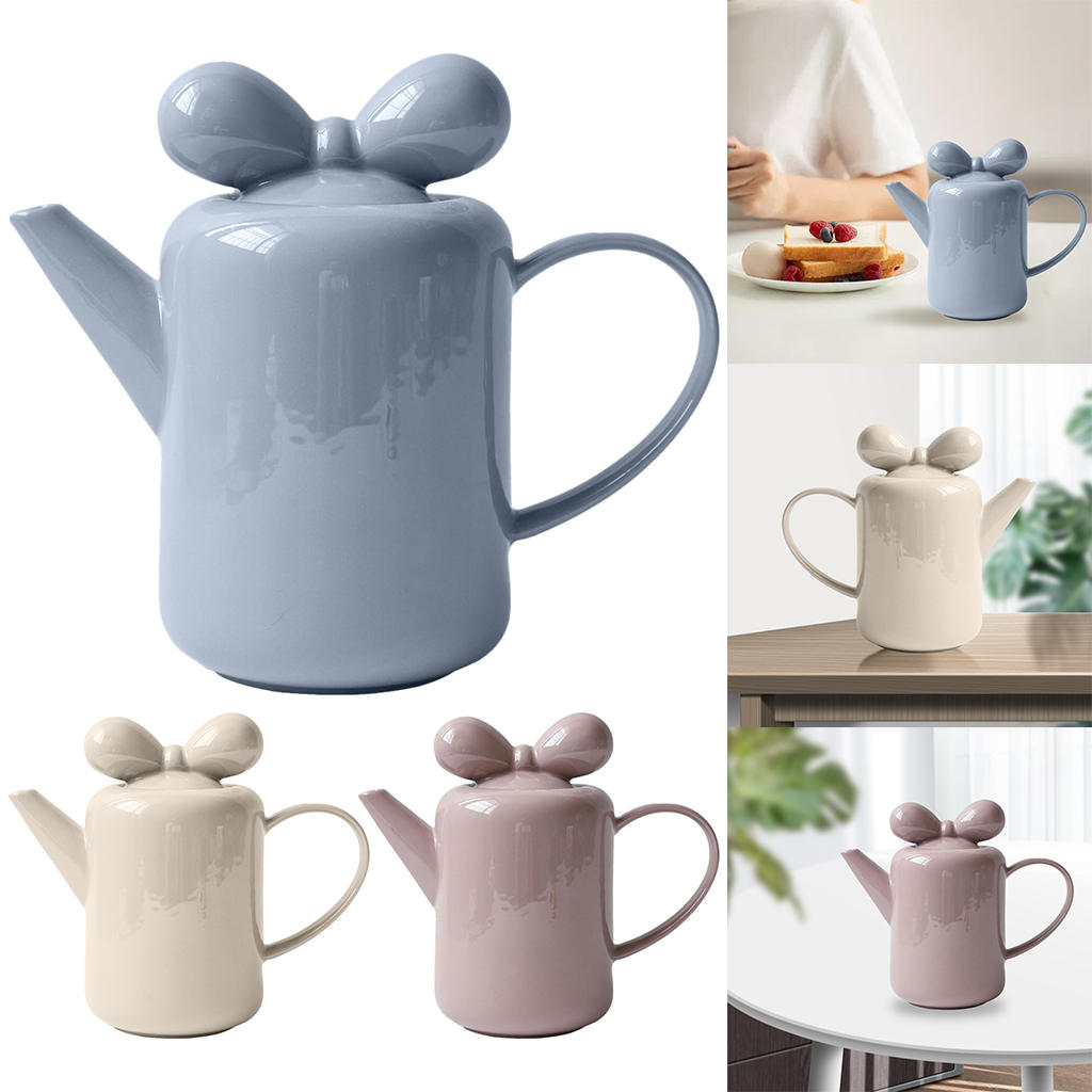 Ceramic Tea Pot, Gift Bow Knot Design Accessory Candy-Colored Porcelain Tea Kettle Holder for Kitchen Home Afternoon Tea Women