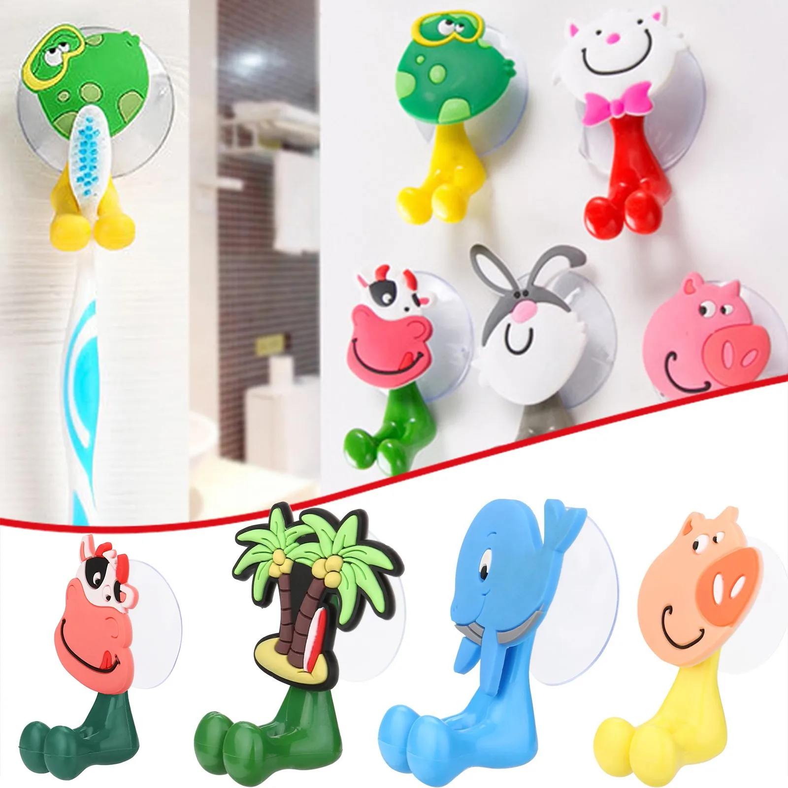 3D Cartoon Animal Toothbrush Holder Wall Mount Sucker Bathroom Suction Cup S 