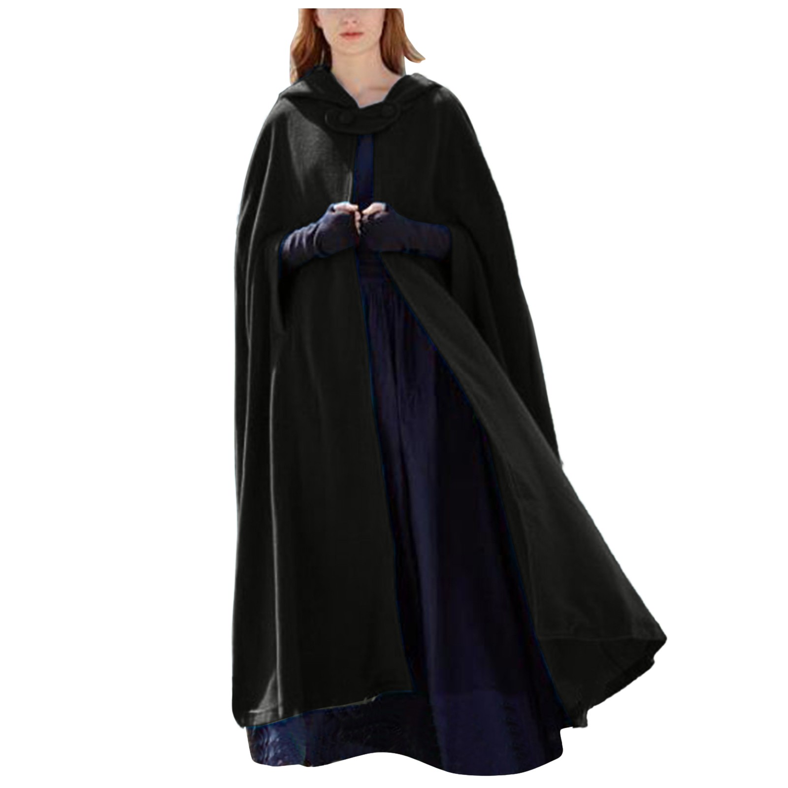 Winter Long Cape Women Warm Robe Wool Hooded Cloak Jacket