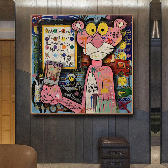 Graffiti Pop Art Pink Panther Jazz Printed Canvas Oil Canvas Painting  Graffiti Street Art Posters and Prints Modern Cuadros - AliExpress