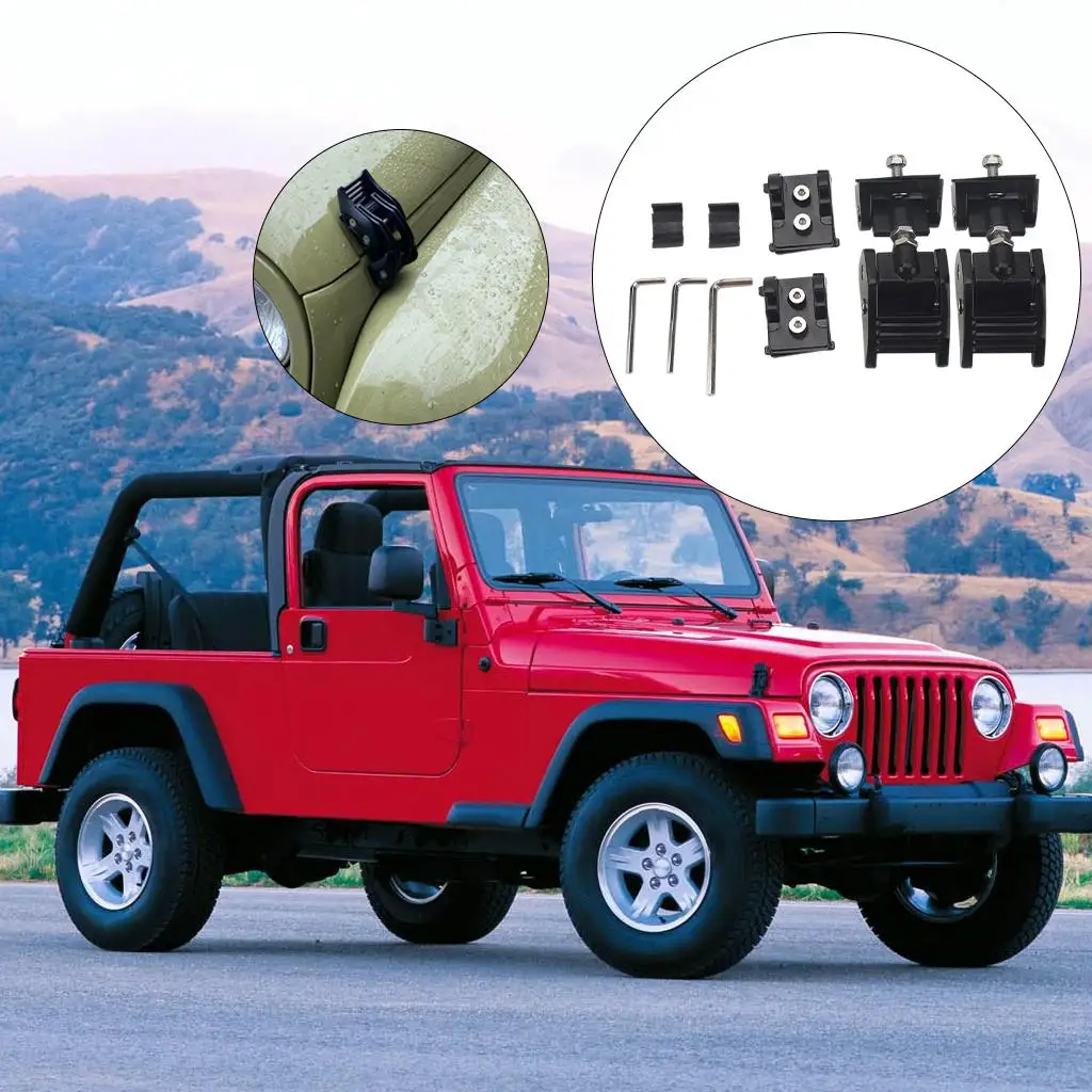 9 Pieces Car Latch Locking Hood Catch Kit Auto Parts Hood Panels Set for Jeep Wrangler JK 07-2018 Jku JL 2 Door Accessories