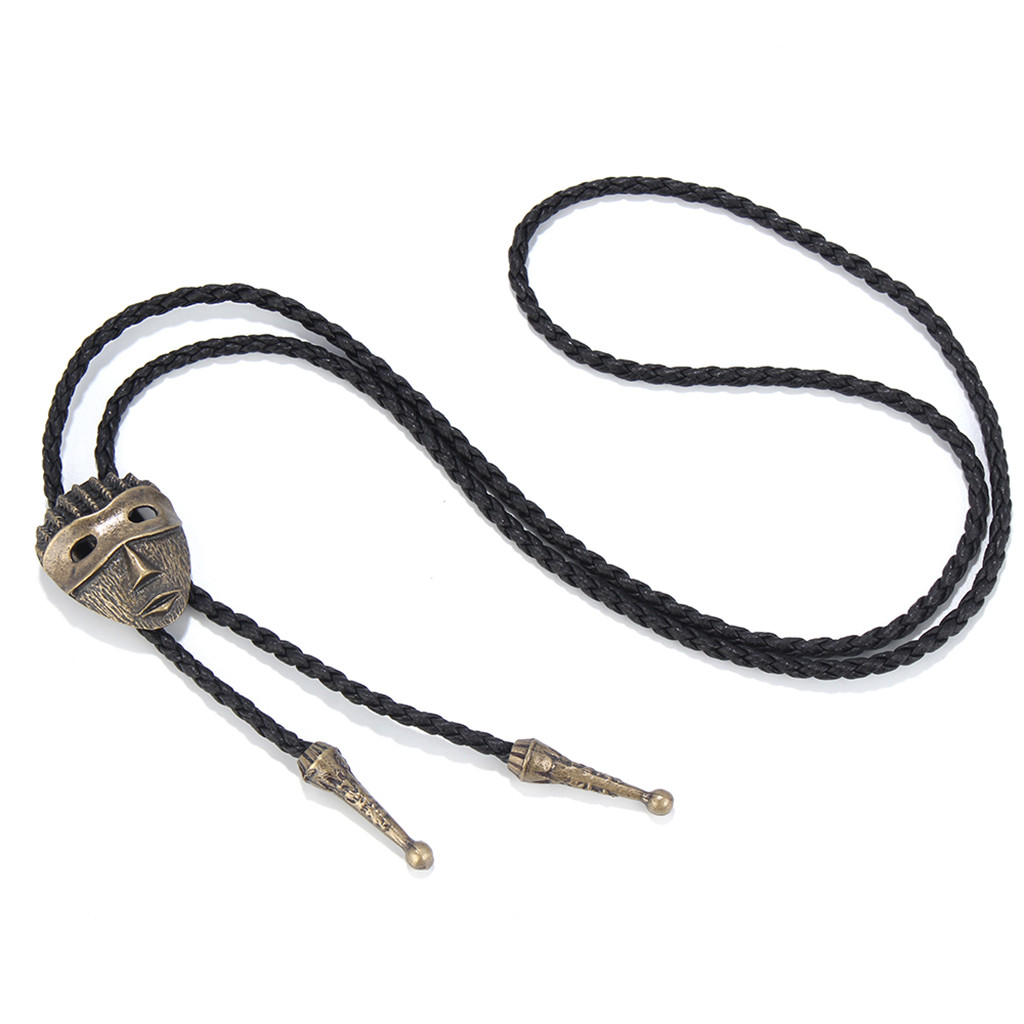 Western Cowboy Bronze Stone Bolo Tie Leather Necklace Unisex Jewelry