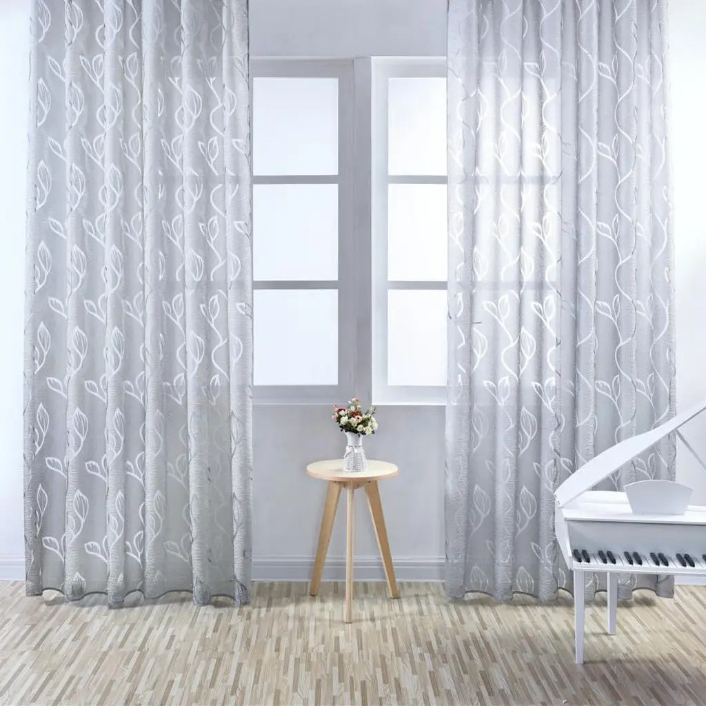 100x270cm Leaf Curtain Drape Blinds Gauze Curtain Door Room Divider Gray for Kitchen Bedroom Living Room Dining Room