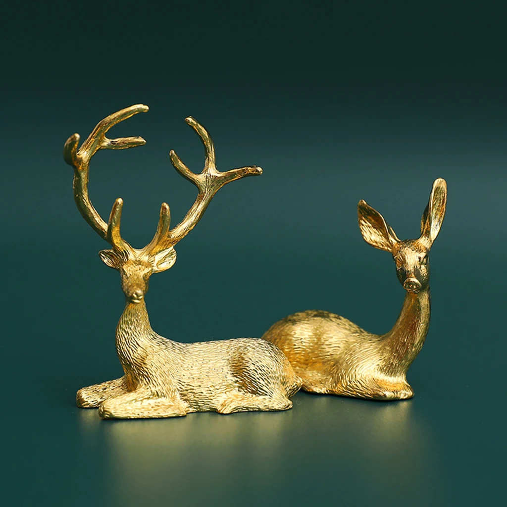 2x Deer Statue Sculpture Living Room Tabletop Sill Bookshelf Figurine Decor