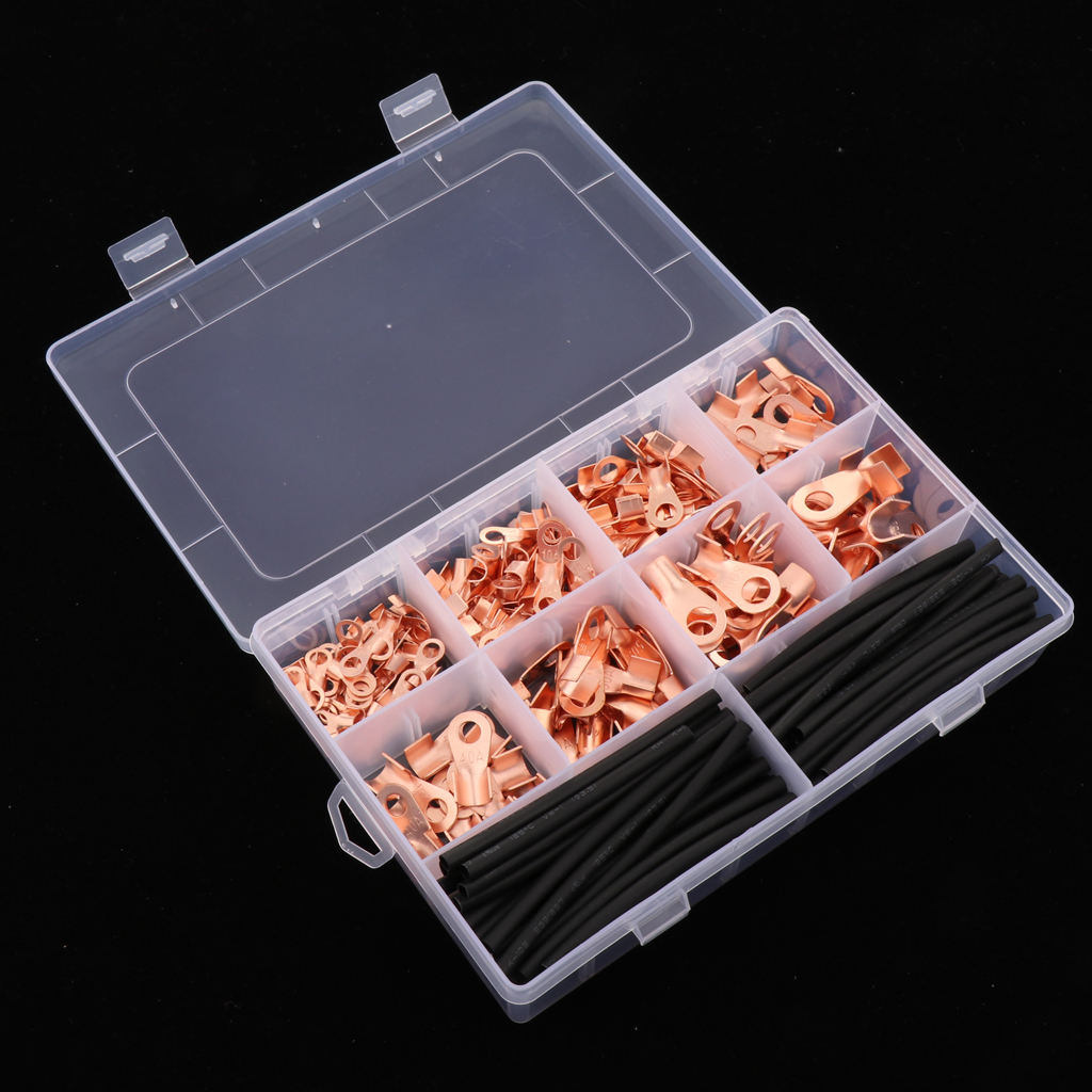 Durable Open Barrel Copper  Lug Terminal Assortment Kit, Corrosion Resistance Wire Crimp Tool, Pack of 245