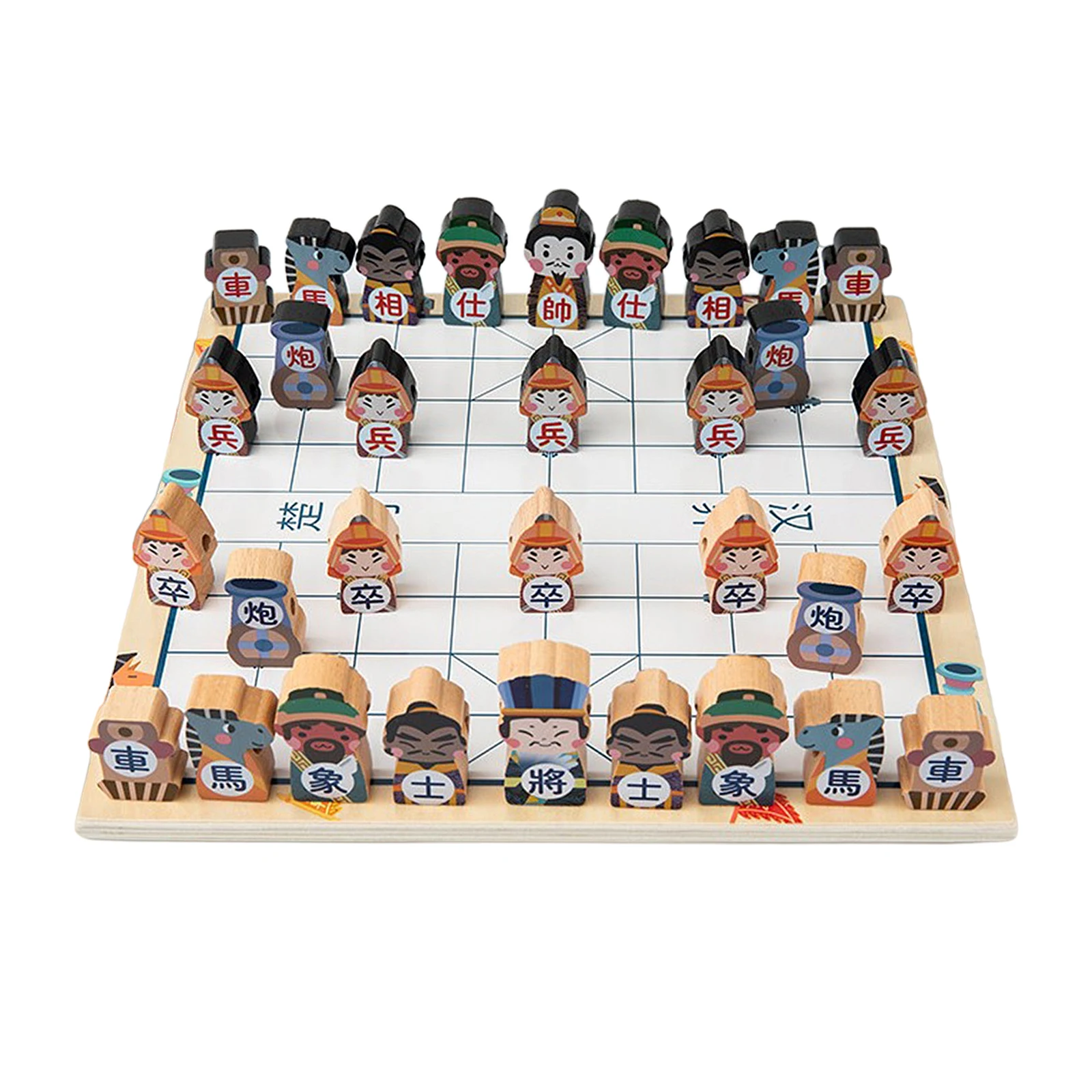 Wooden Vintage Chess Game King Soldier Chessman Chessboard Set Table Top Board Game for Kids Family Toy 30x30