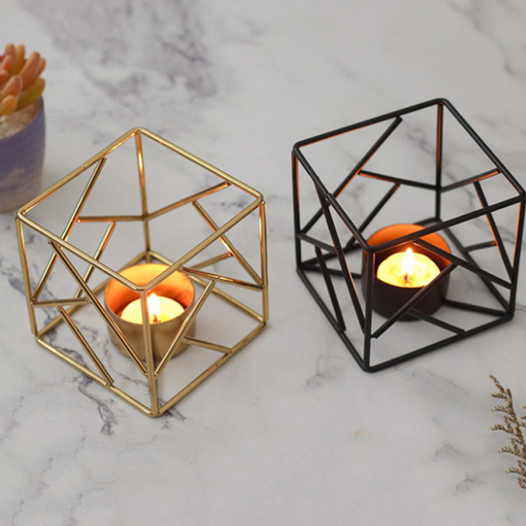 Cube Shaped Candle Holder Tealight Candlestick Desktop Dinner Decor Crafts