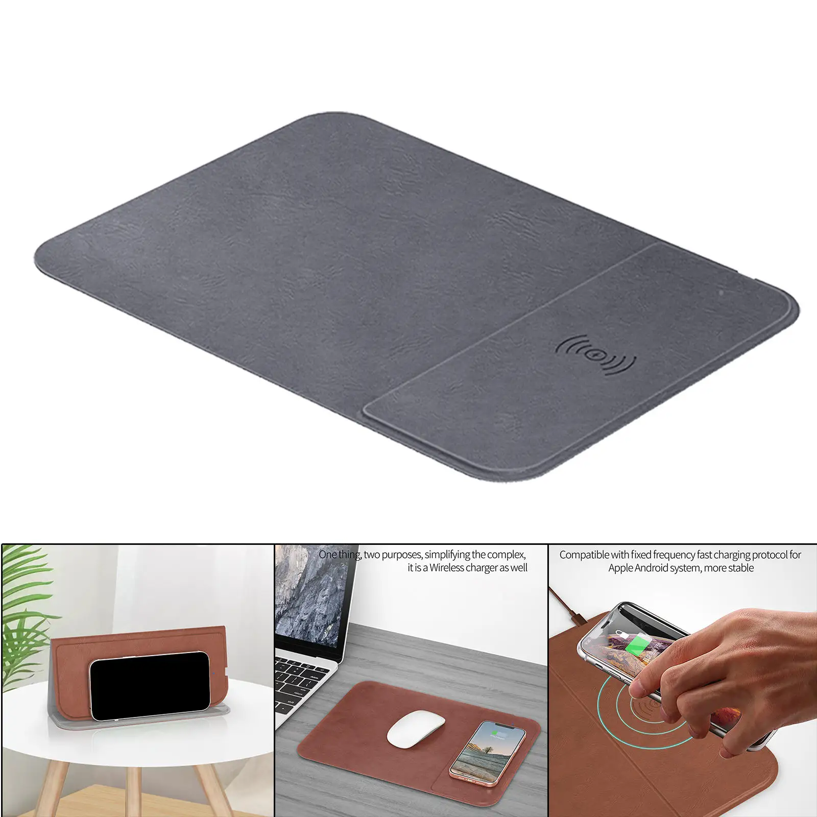 Foldable 15W Wireless Charging Mouse Pad Creative Desk Quick Charge Phone Holder Computer Mat for Gaming Cell Phones PC Laptop