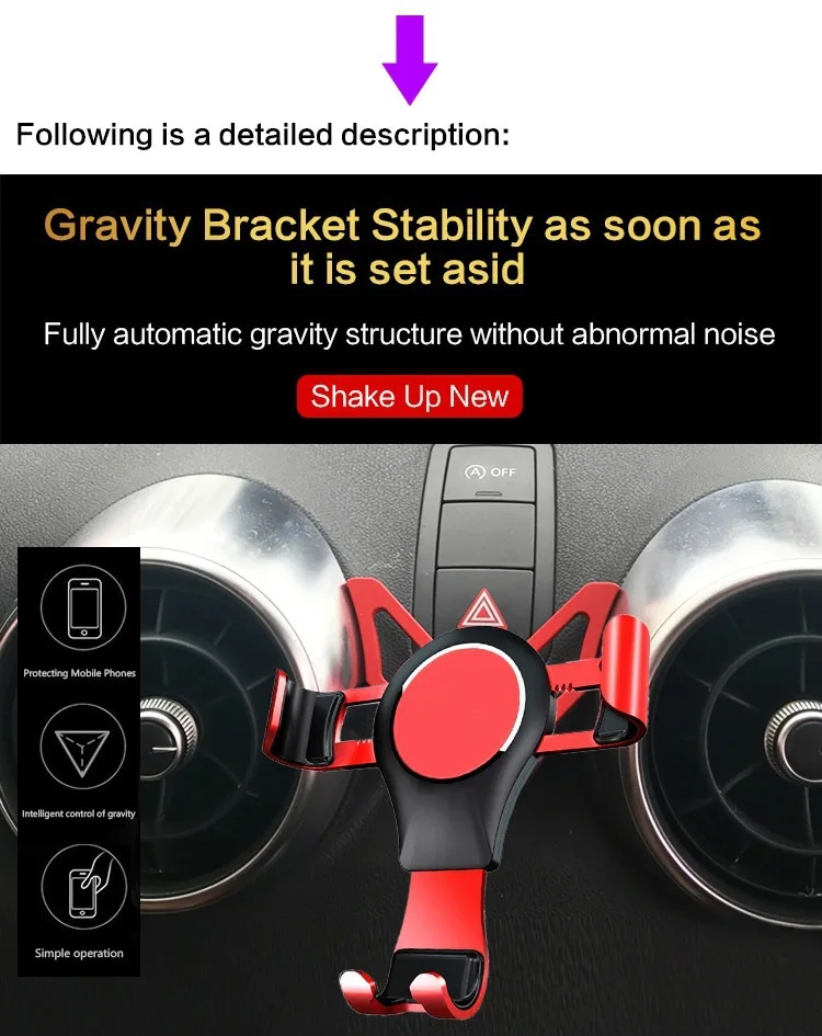 phone stands For Audi A1 Car Phone Clip Bracket Aluminum Alloy Gravity Car Holder Mount for iPhone Huawei Xiaomi Smasung Vehicle Navigation car dashboard phone holder