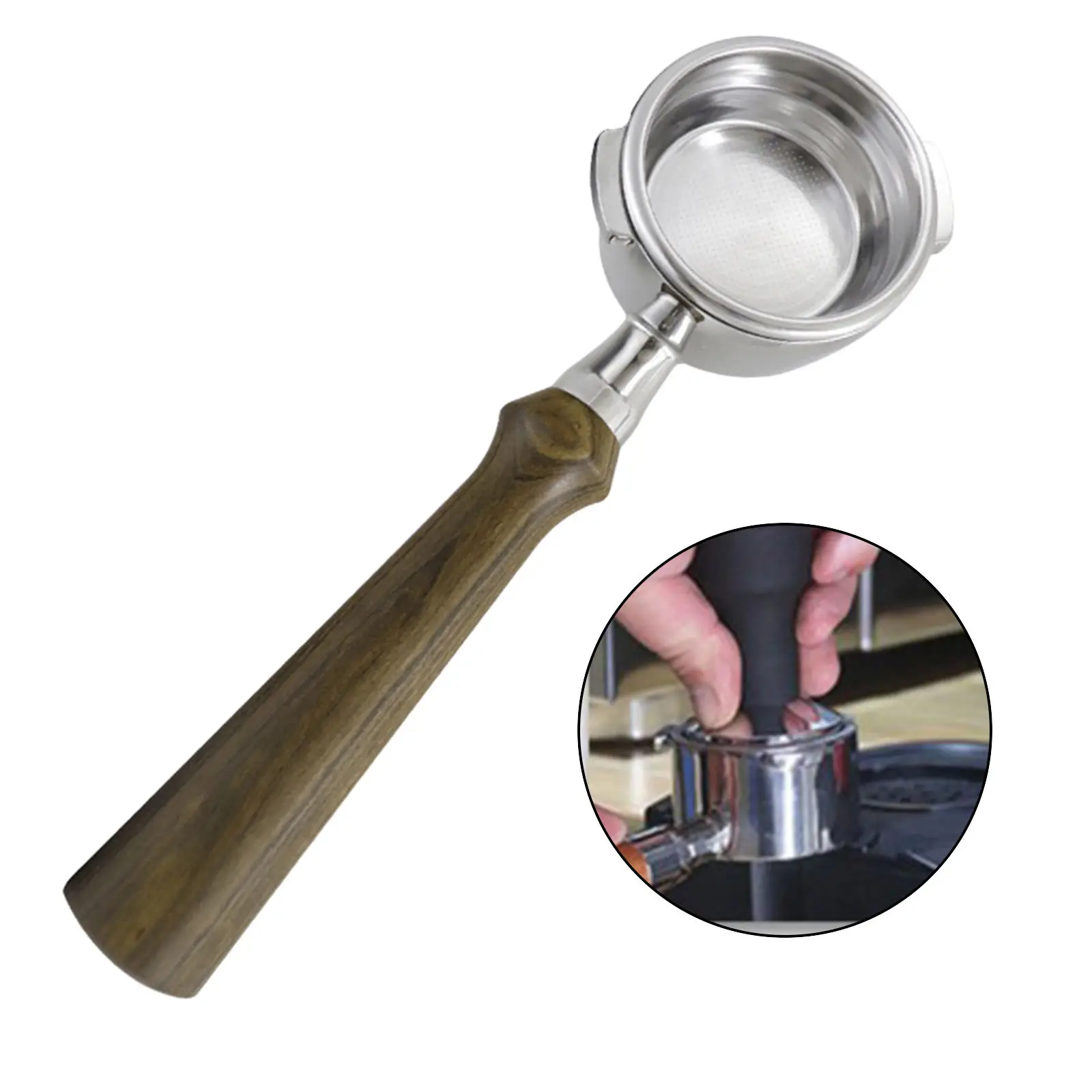58MM Modified Filter Coffee Machine Handle Stainless Steel Bottomless Solid Wood Handle Portafilter