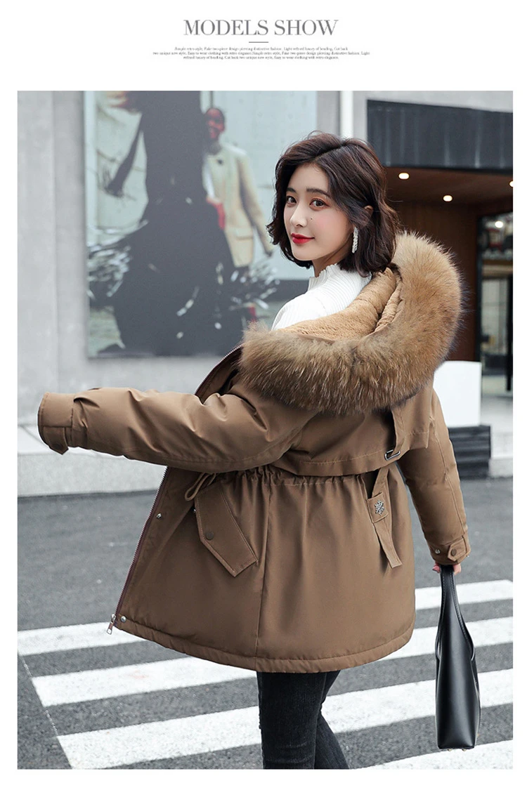 long duvet coat 2021 Winter Zipper Fur Collar Medium-long Thicken Hooded Coat Slim Parka Cotton Padded Jacket Overcoat Plus Size Women Clothing puffer coat with fur hood