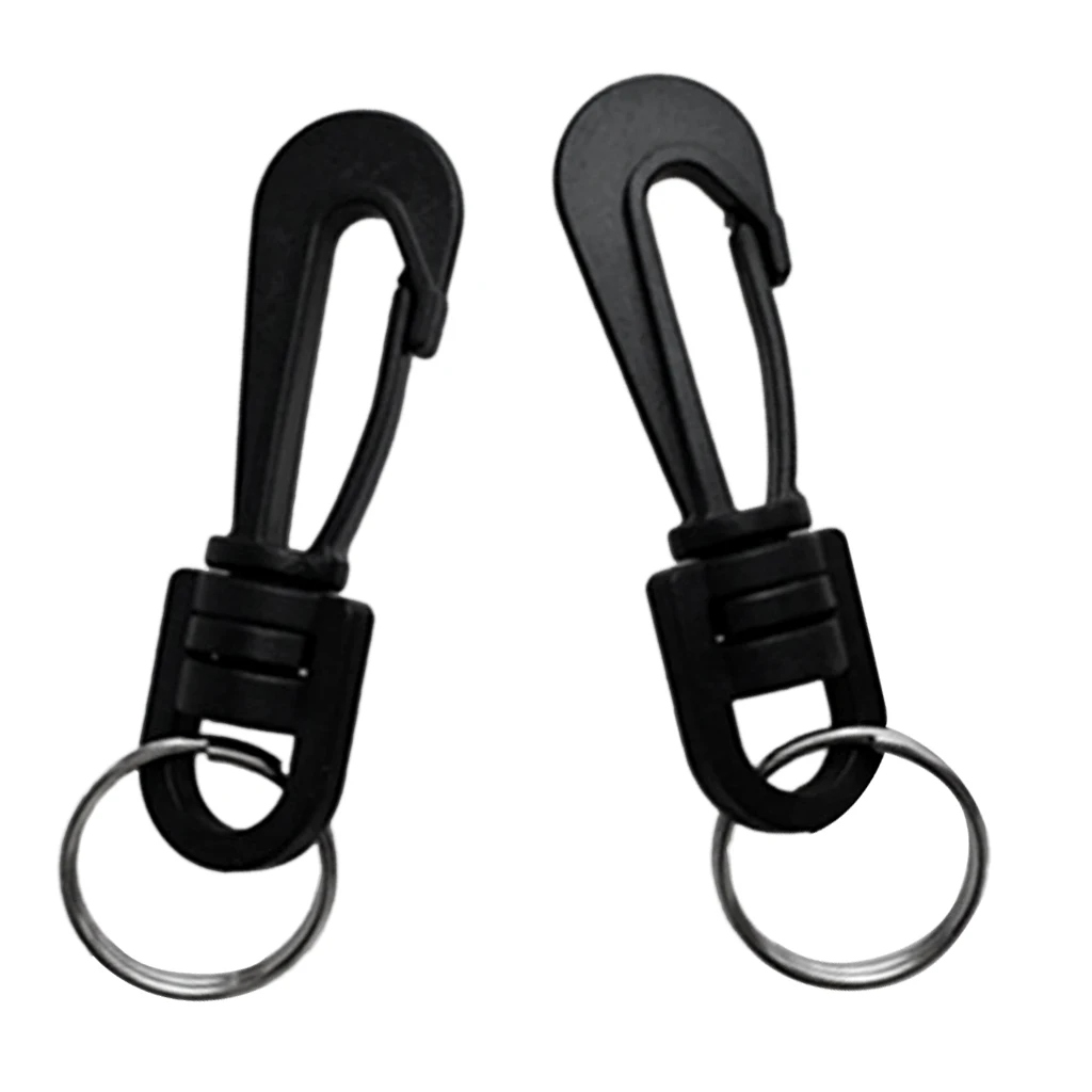 2x Plastic Swivel Spring Clips Snap Hook Dive Gear Bag Whistle Key Ring BLK