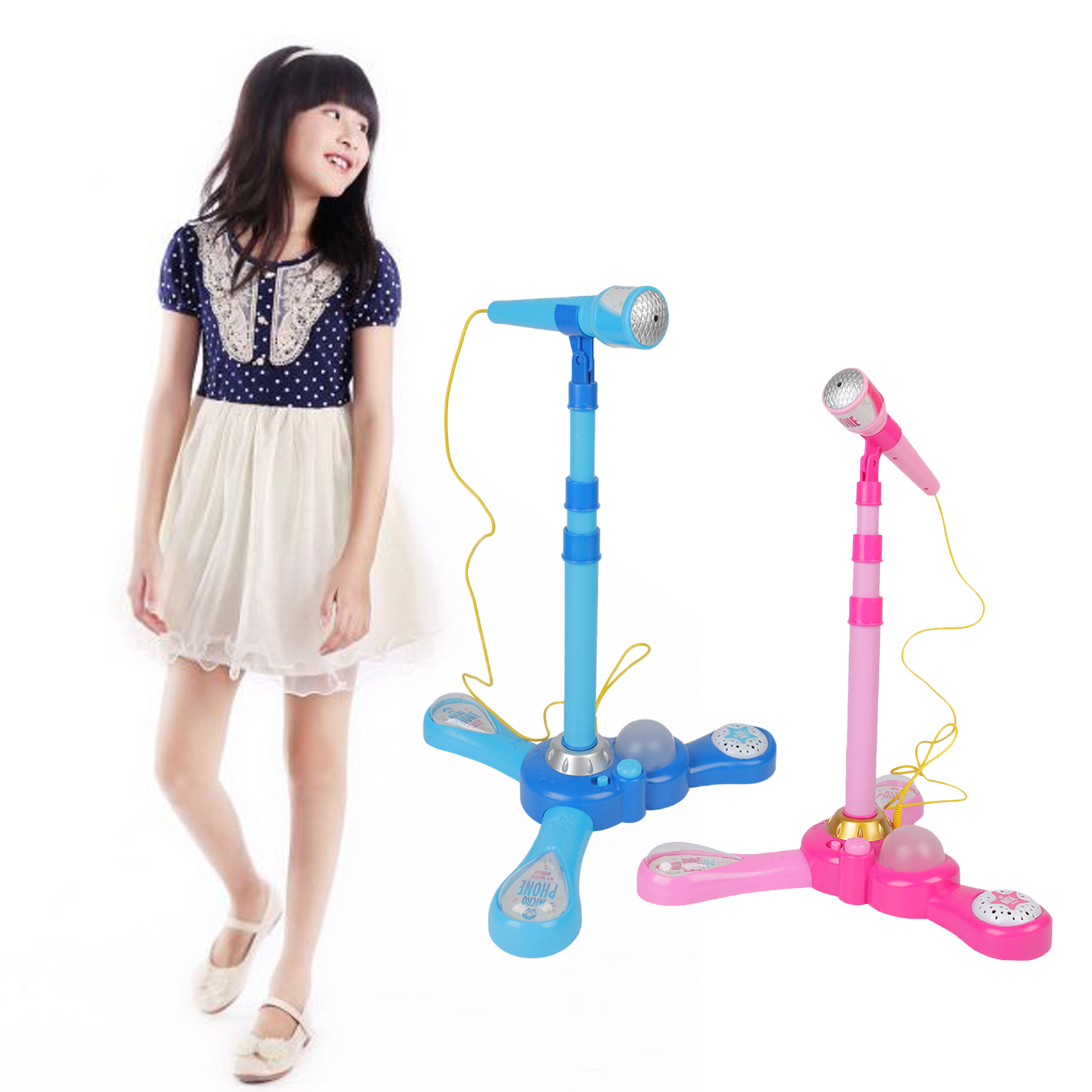 Adjustable Karaoke Machine Toy Microphone Set Singing Musical Portable Educational with Stand Connect to Mobile Phone