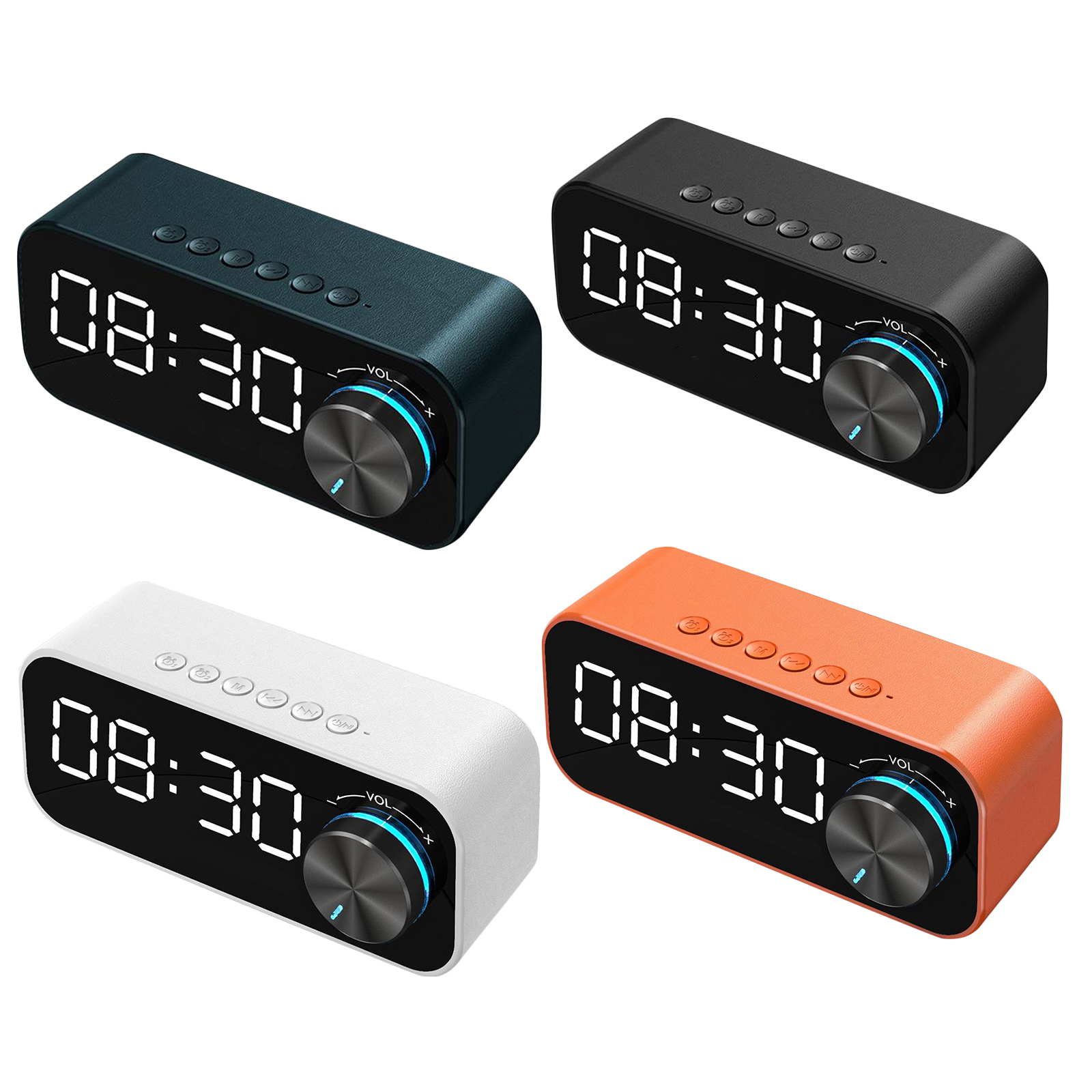 LED Dual Alarm Clock Bluetooth Stereo Speaker USB TF Card Desktop Night