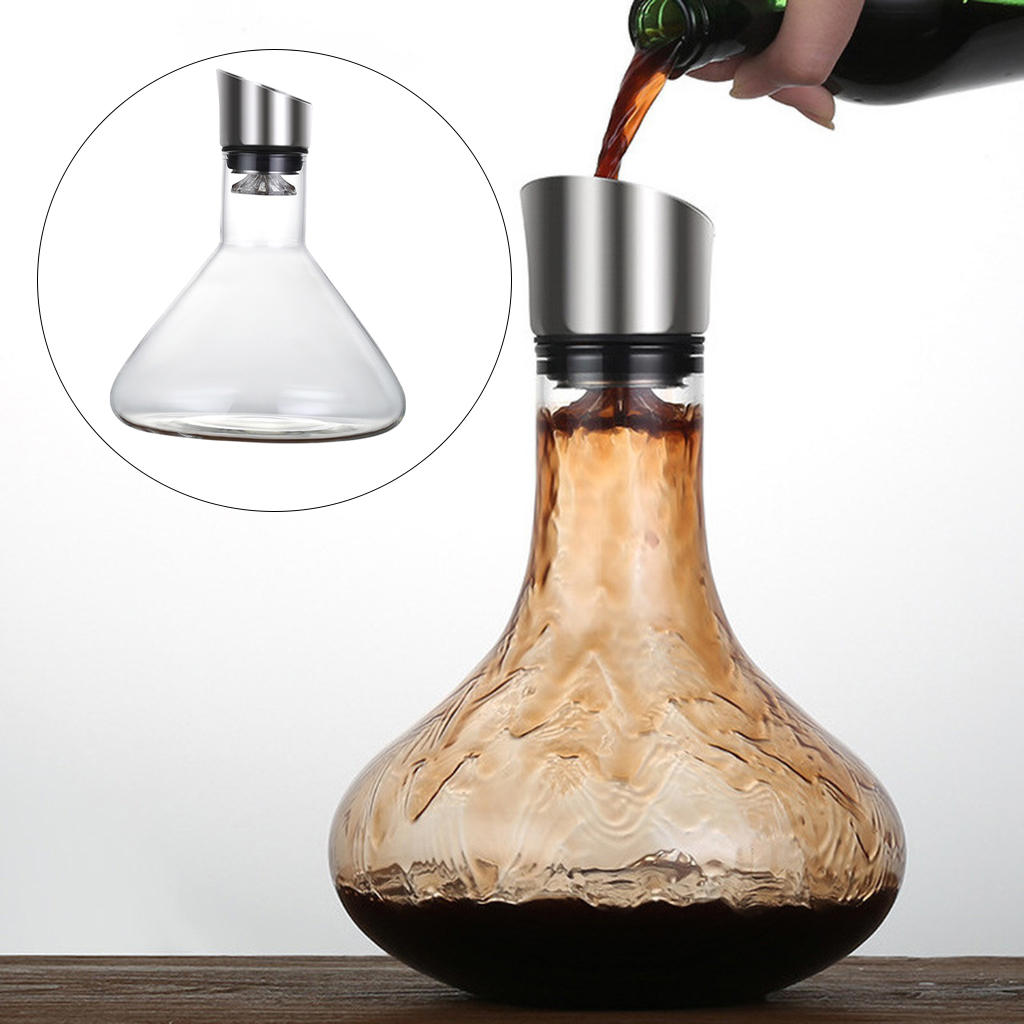 Crystal Glass Wine Decanter with Aerator Household Large 56 oz Home Kitchen Entertaining Drinkware Tools Wine Breather Carafe