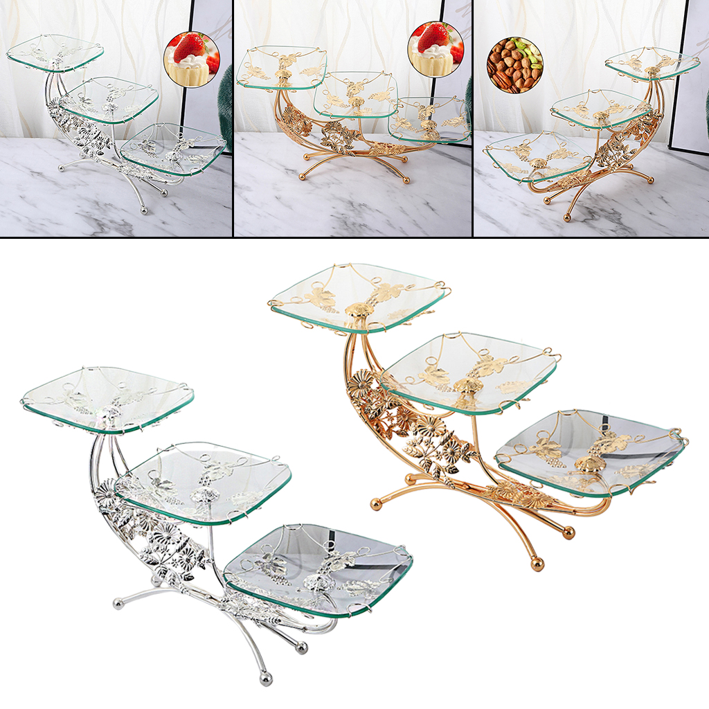 Classic Metal Glass Fruit Plate Vegetables Holder Makeup Storage Serving Tray for Living Room Bedroom