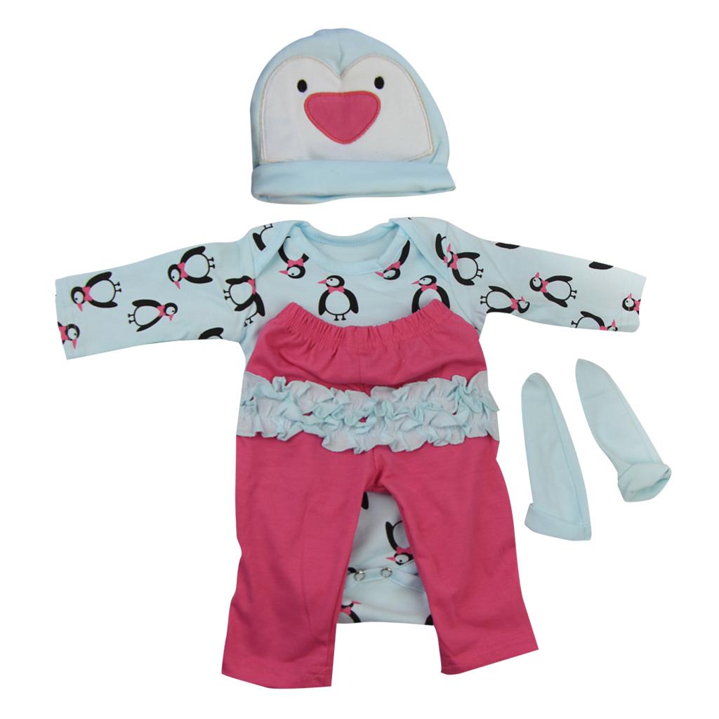 Penguins Romper Pants Hat Socks Outfit for 22-23inch Reborn Baby Girl Doll