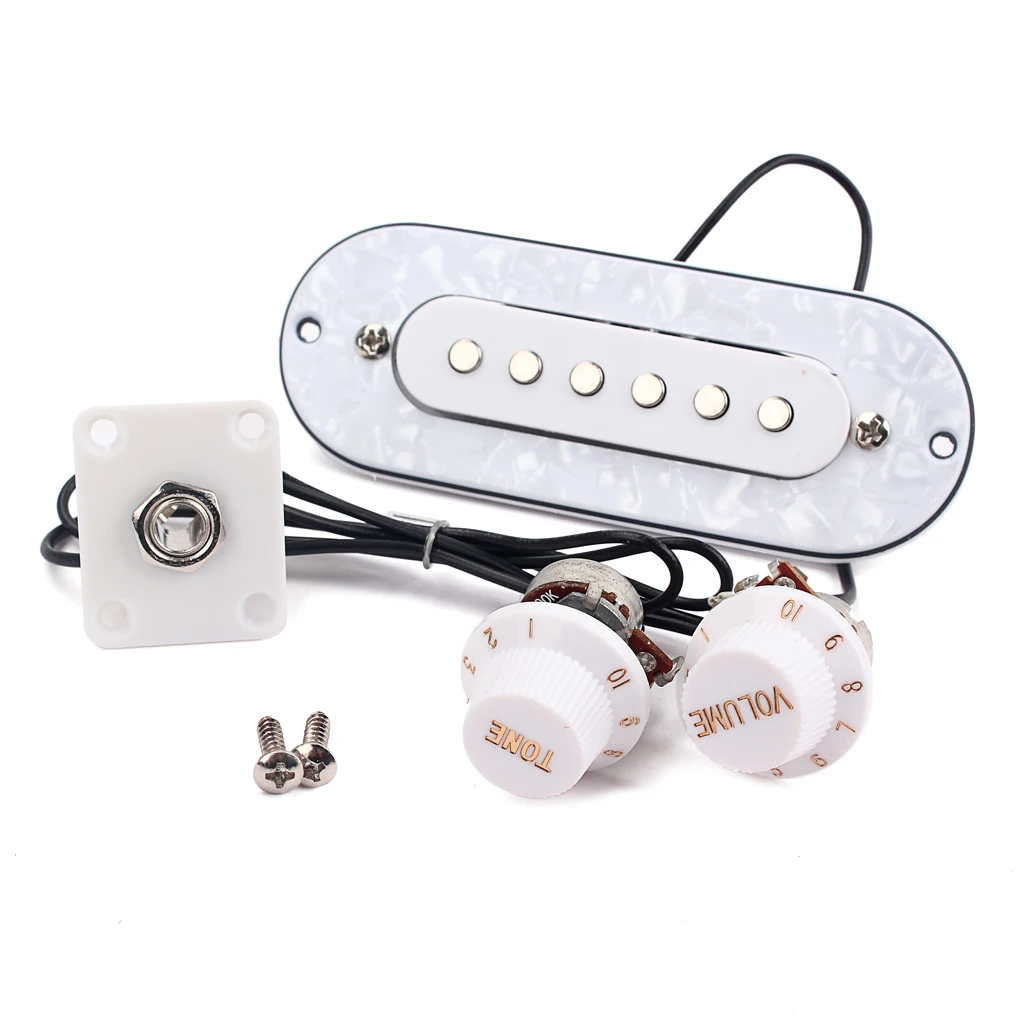 Tooyful 1 Set Prewired 52mm Bridge Pickup with White Pearl Pickguard Volume Tone Knob for Electric/Acoustic/Classical Guitar