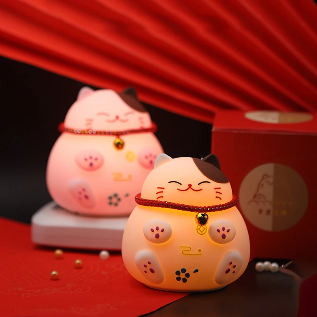 Lucky Cat Silicone Night Light USB Rechargeable Led Sleeping Cute Fortune Cat Light Bedroom Bedside Table Lamp Gifts Birthday