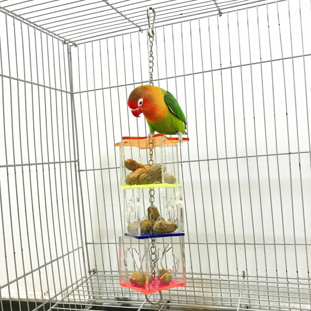 Hanging Forage Toys for Parrot African Grey Macaw Conure Cockatoo Chewing Pet Treat Hunt,Rectangle Cage Bird Feeder Parrot Feeding Device Puzzle Toy Urijk Bird Cage Feeder 