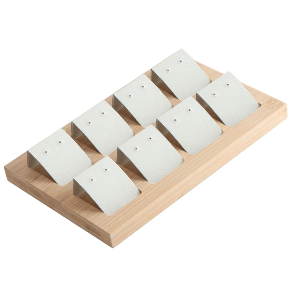 Natural Wood Stud Earring Display Stand Rack Earring Card Holders with Tray