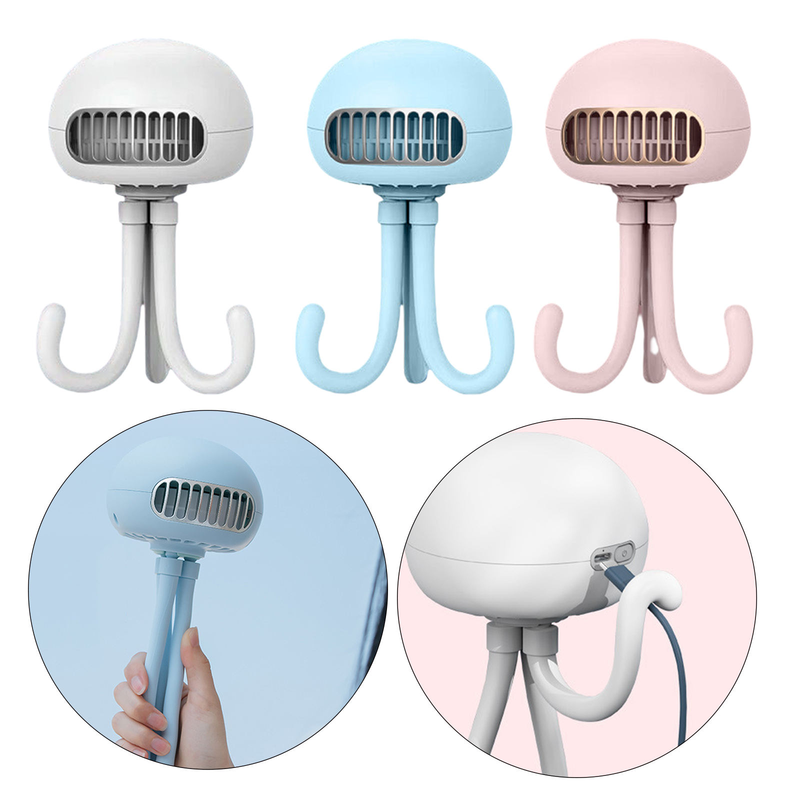 Mini Handheld Stroller Fan Octopus Fan 2000mAh Clip-on Fan for Room Carseat with 3 Speed Rechargeable Cooler