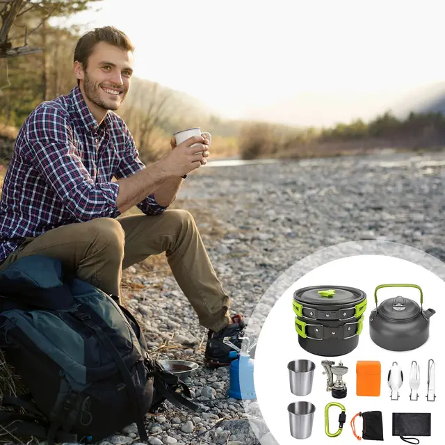 Portable Camping Cookware Cooking Set with Folding Pot, Water Bottle and  Pans Set with Mesh Bag for Outdoor Backpacking, Hiking, Picnic - China Camping  Cooking Set and Cookware Set price