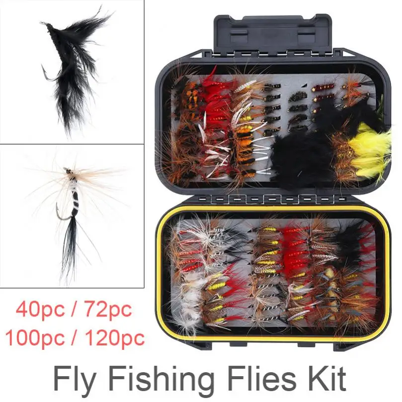 72pcs Wet/Dry Fly Fishing Flies Kit Assorted Trout Lure with Waterproof Box