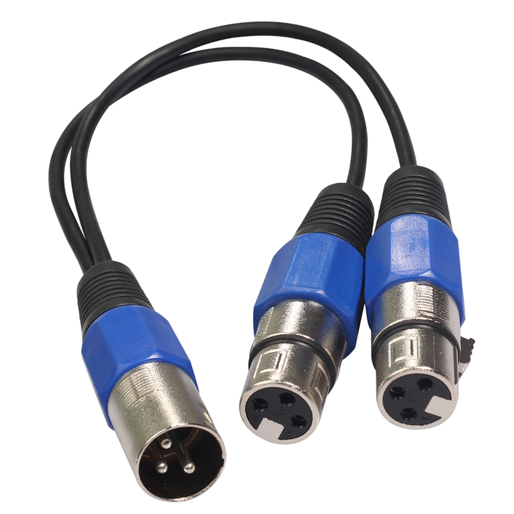 1pc 3pin XLR Male Jack To Dual 2 Femal Plug Y Splitter Cable Adaptor 1ft for Mixer Microphone Amplifier Stage Lamp Controller
