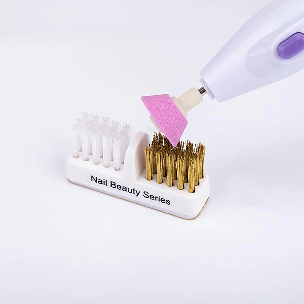 Nail Art Drill Bit Cleaning Brush Box Portable Cleaner Metal Brush & Plastic