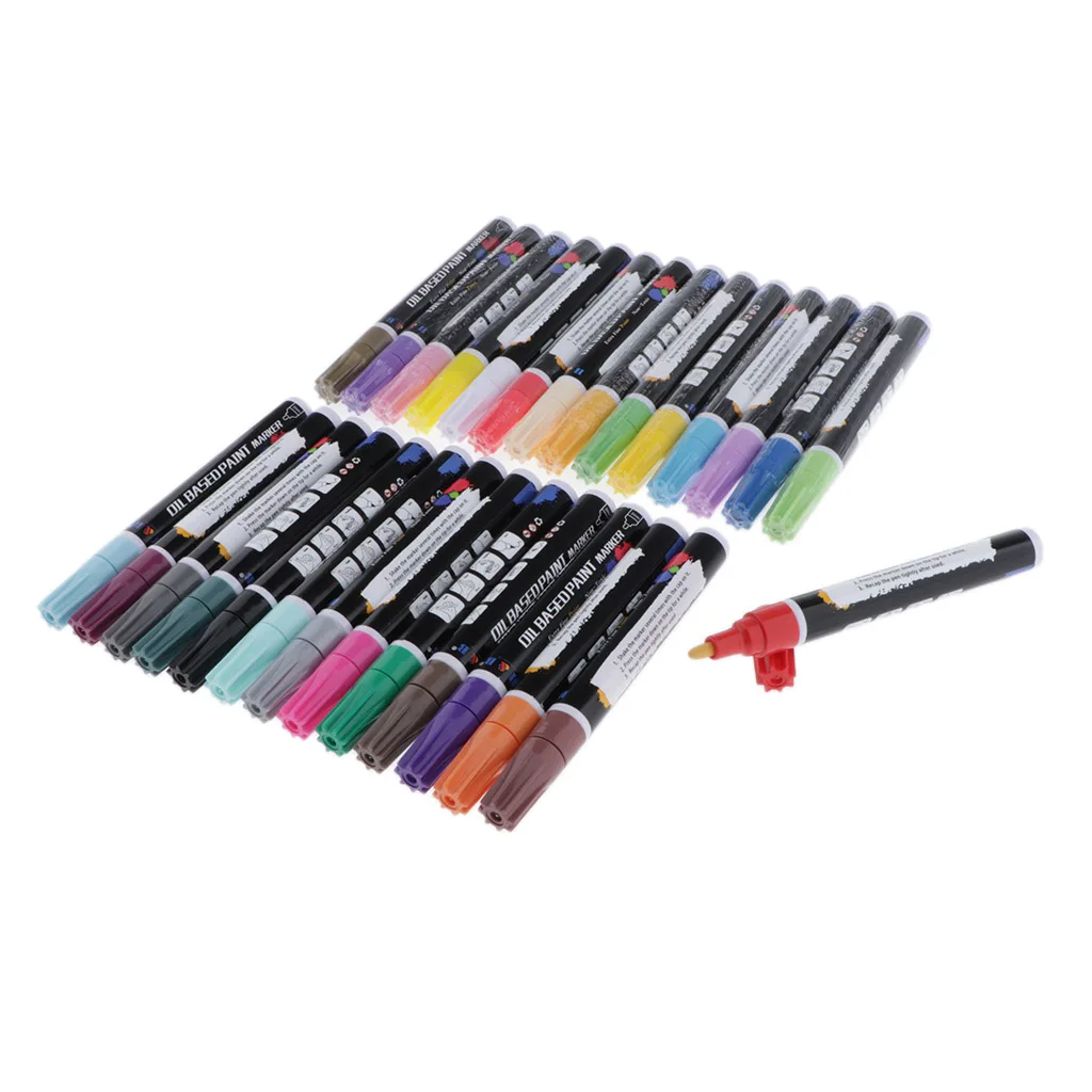 18/28Color Acrylic Paint Marker Pen 2mm Point Tip Art Permanent Painting Pen Set