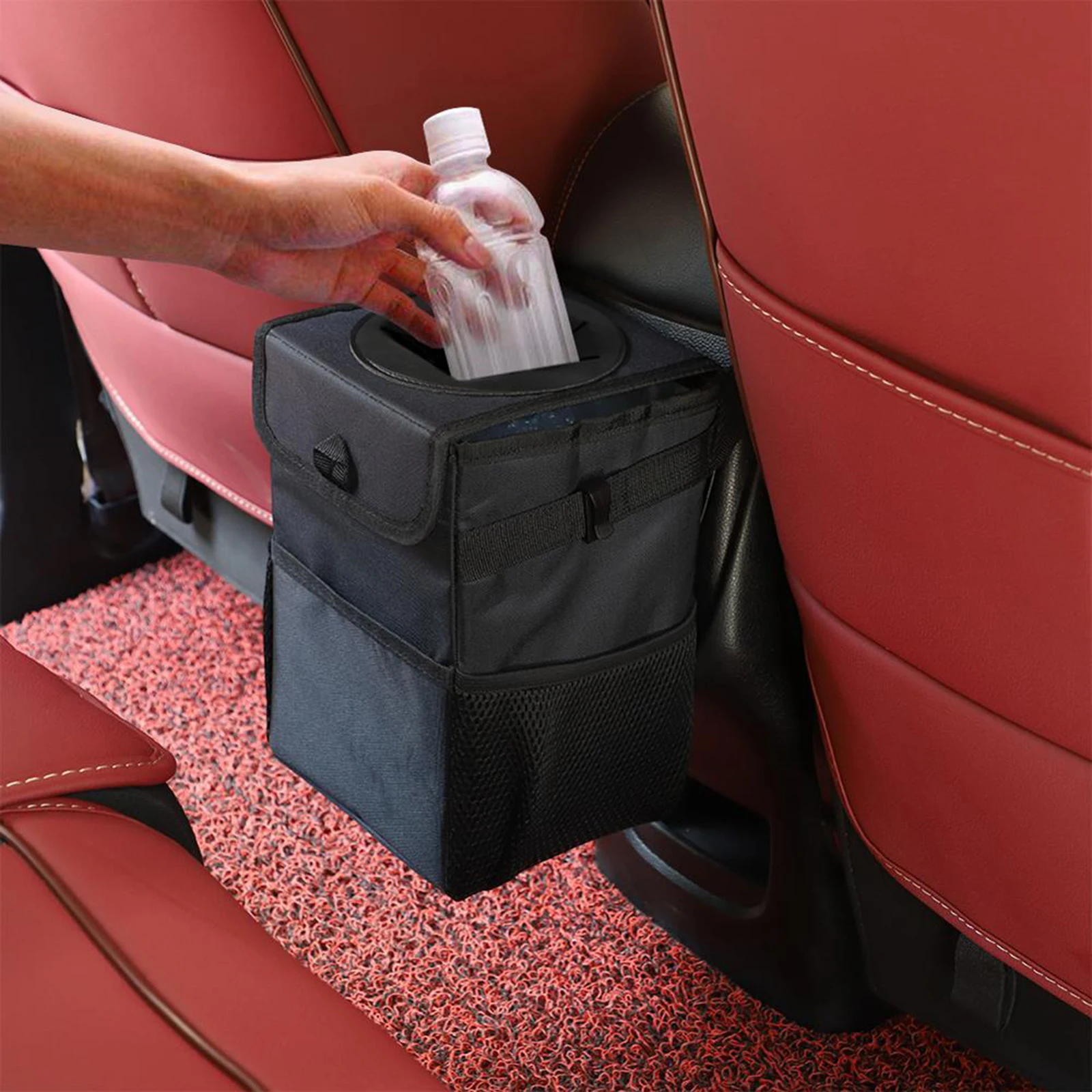 Folding Car Seat Back Trash Garbage Can Litter Bin, Waterproof Leak-Proof Auto Car Organizer