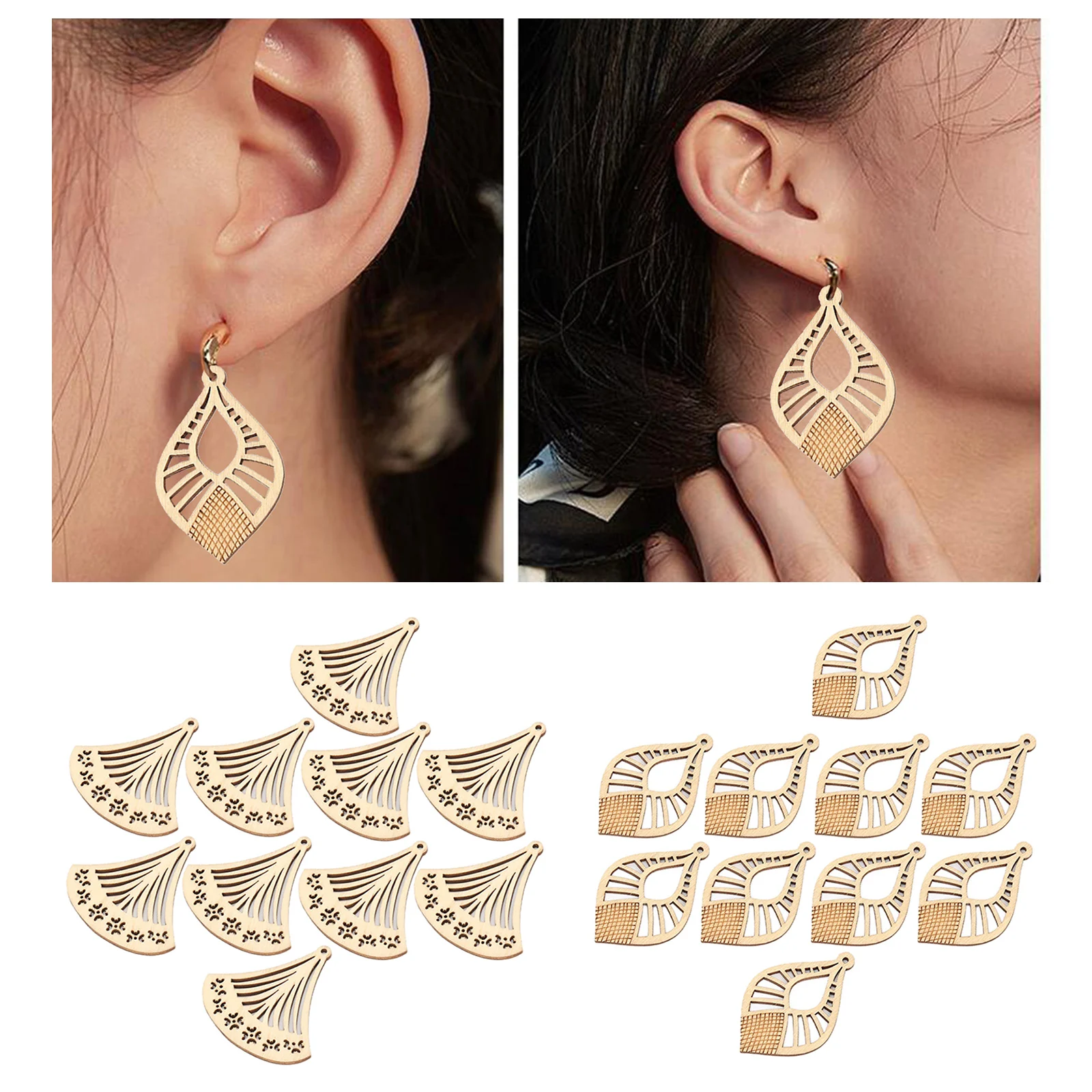 10 Pieces Wooden Hollow Earrings Wood Pendants Unfinished Blank Charms for DIY Jewelry Accessories Women Making Supplies