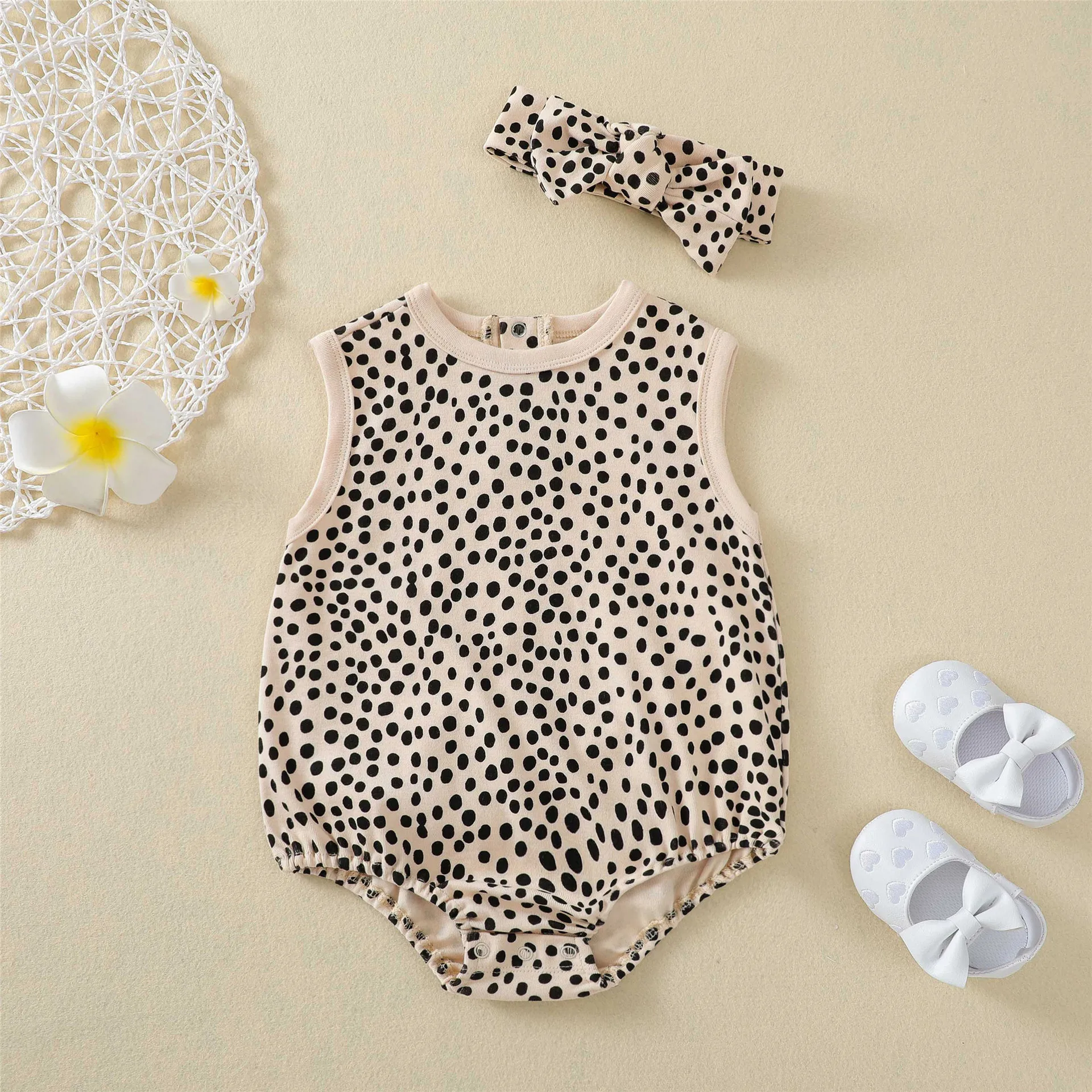 baby clothes cheap Newborn Romper with Headband New Summer Baby Clothes Girls Boys Infant Cotton Polka Dot Printing Sleeveless Bag Fart Jumpsuit cheap baby bodysuits	