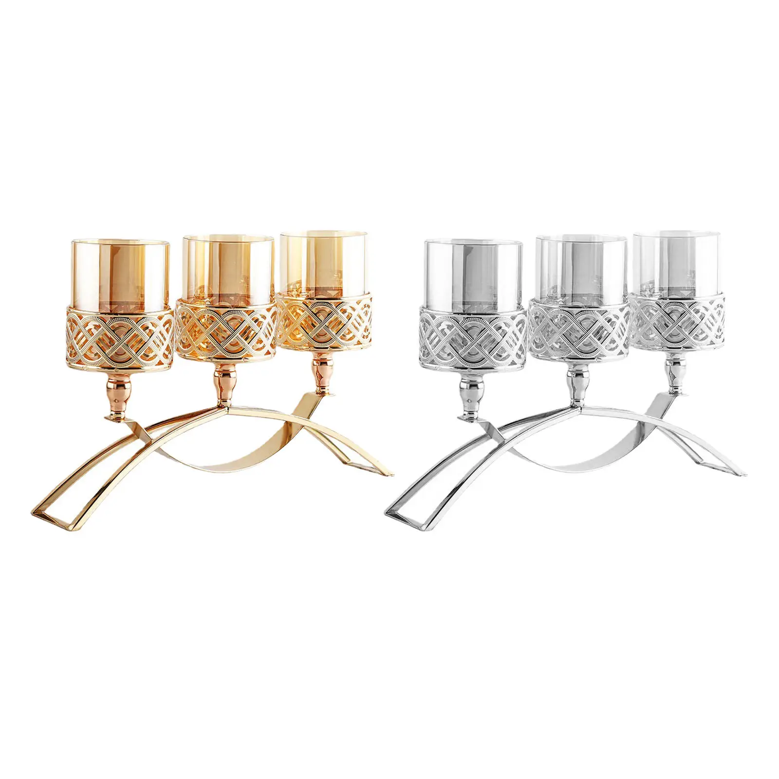 Decorative Crystal Glass Candle Holders Candlestick with 3 Candelabras for Dinning Room