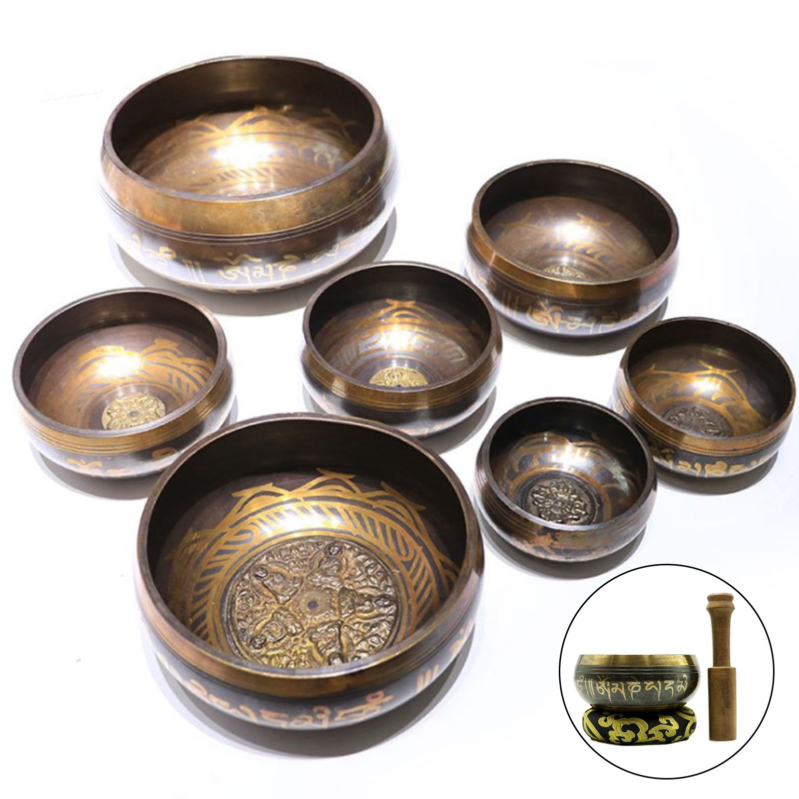 Nepal Handmade Tibet Buddha Sound Bowl Yoga Meditation Chanting Bowl Brass Chime Handicraft Music Therapy Tibetan Singing Bowl