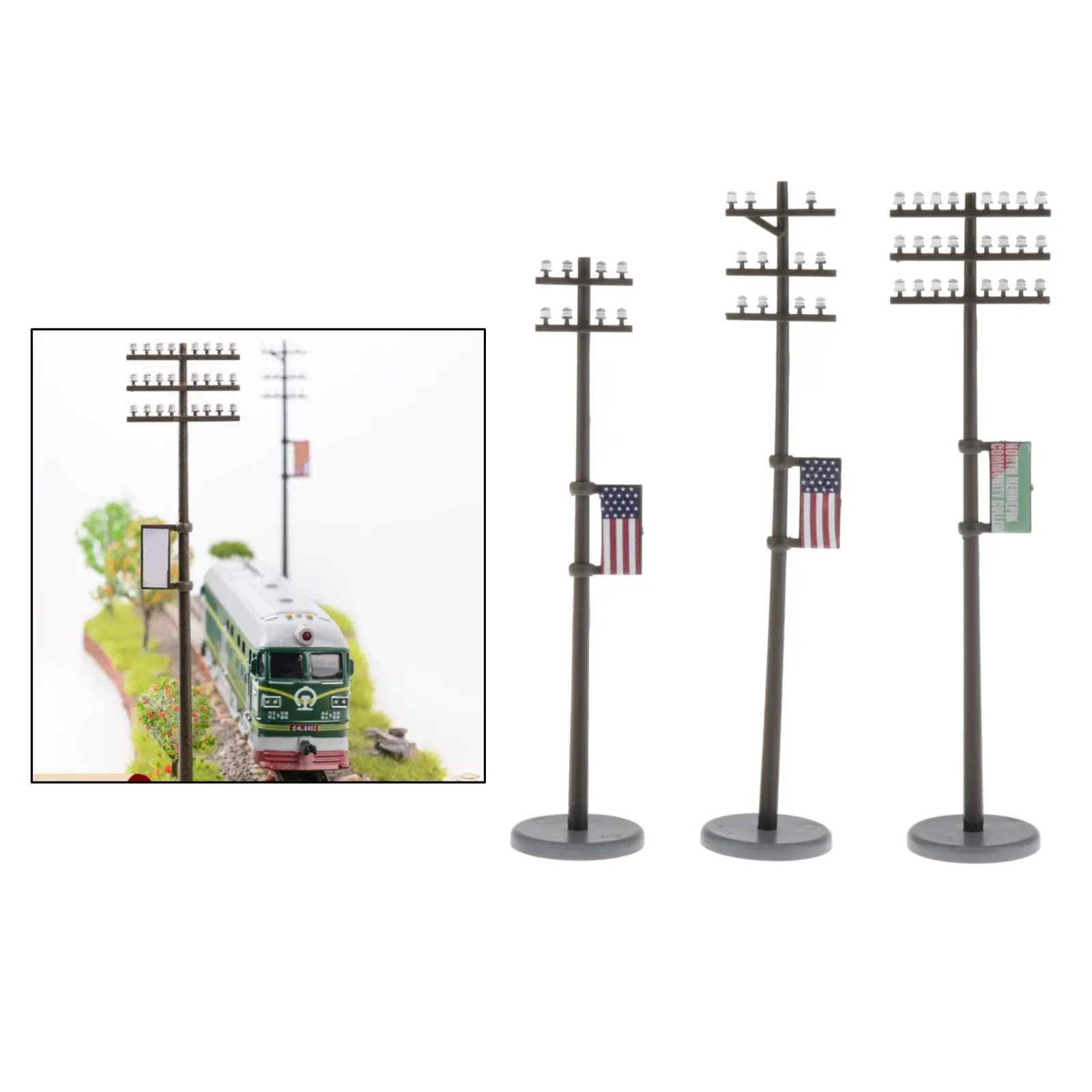 3 Pieces 1:42 O Scale Plastic Electric Poles for Train Street 