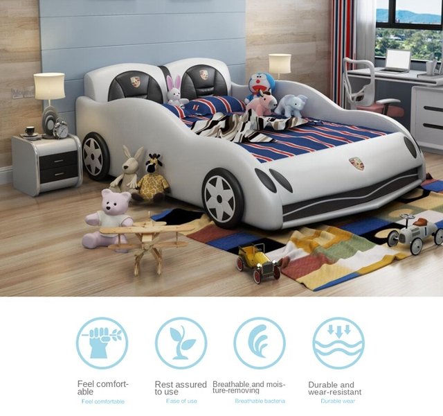 Cama con forma de coche para niños y niñas, 1,2 M, tarjeta de paso creativa  para bebés, 1,5 M con valla, cama de princesa, cama de cuero - AliExpress