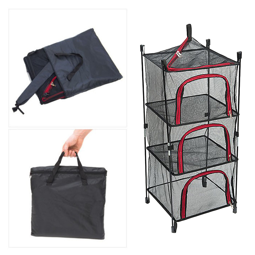 4 Layer Nylon Netting Collapsible Mesh Outdoor Cookware Hanging Drying Dry Rack Net Food Dehydrator Storage Net Basket w/ Bag
