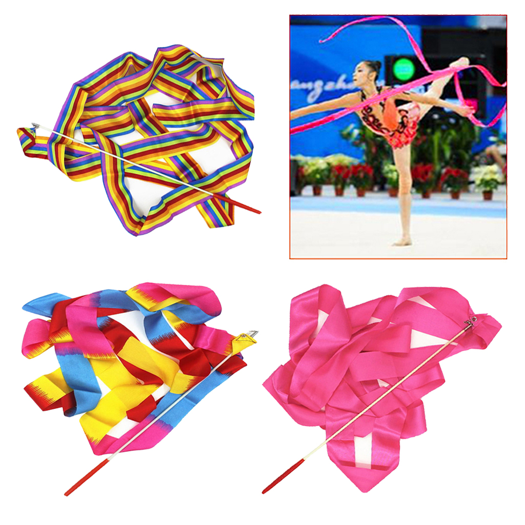 Dance Ribbons Rainbow Streamers Rhythmic Gymnastics Ribbon Baton Twirling Wands on Sticks for Kids Artistic Dancing
