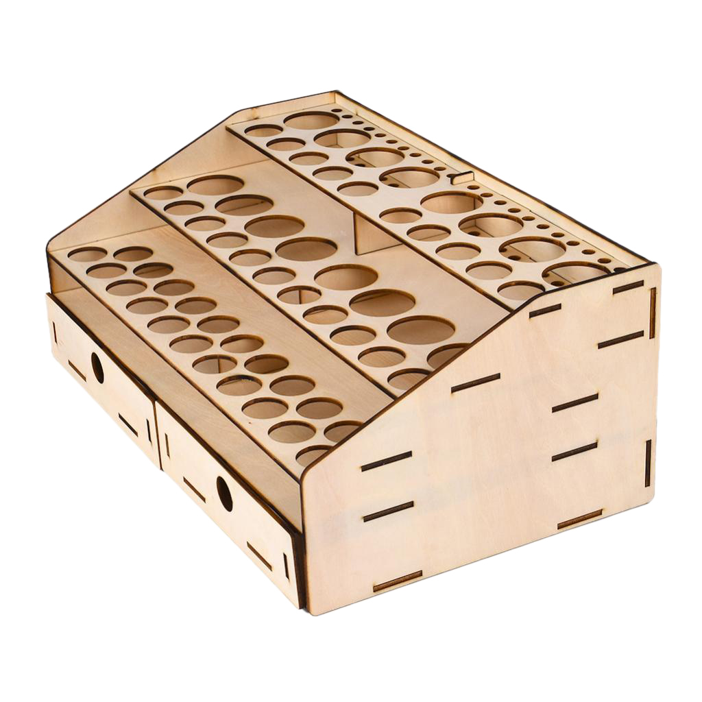 Wooden Paint Bottle Rack Pigment Organizer 4 Layers Ladder And 2 Drawer Cabinet