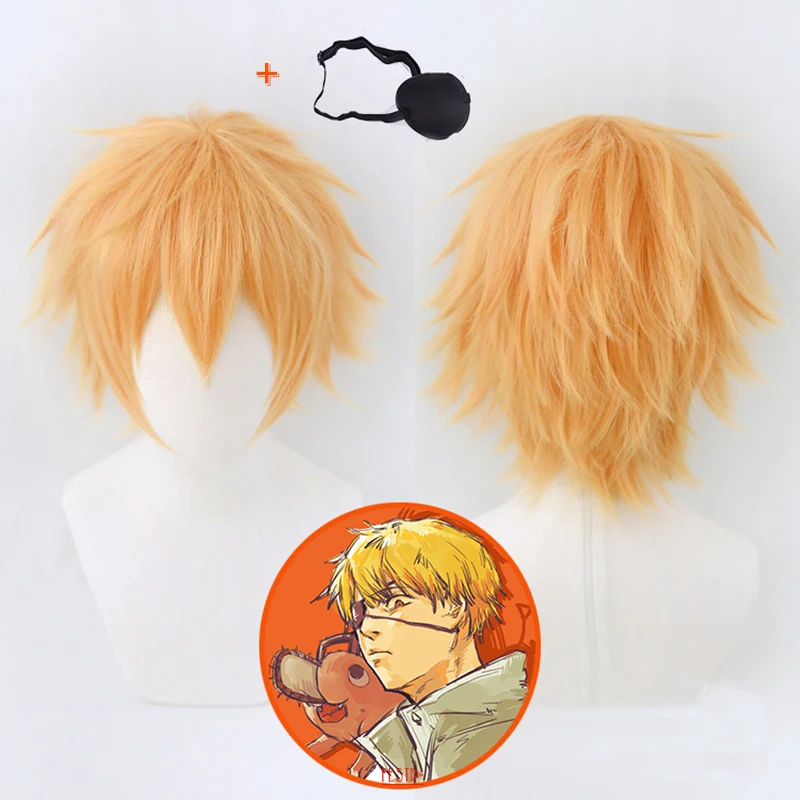 sexy cosplay Anime Chainsaw Man Denji Cosplay Wig Golden Short Wig Eyes Patch Heat-resistant Fiber Hair + Free Wig Cap Party Role Play Men pretty woman costume