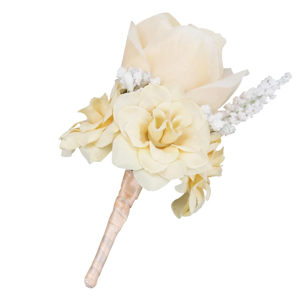 Handmade Artificial Flower, Boutonniere Silk Men Corsage, Bouquet Decorative Rose Crafts For Wedding Party Suits Accessory