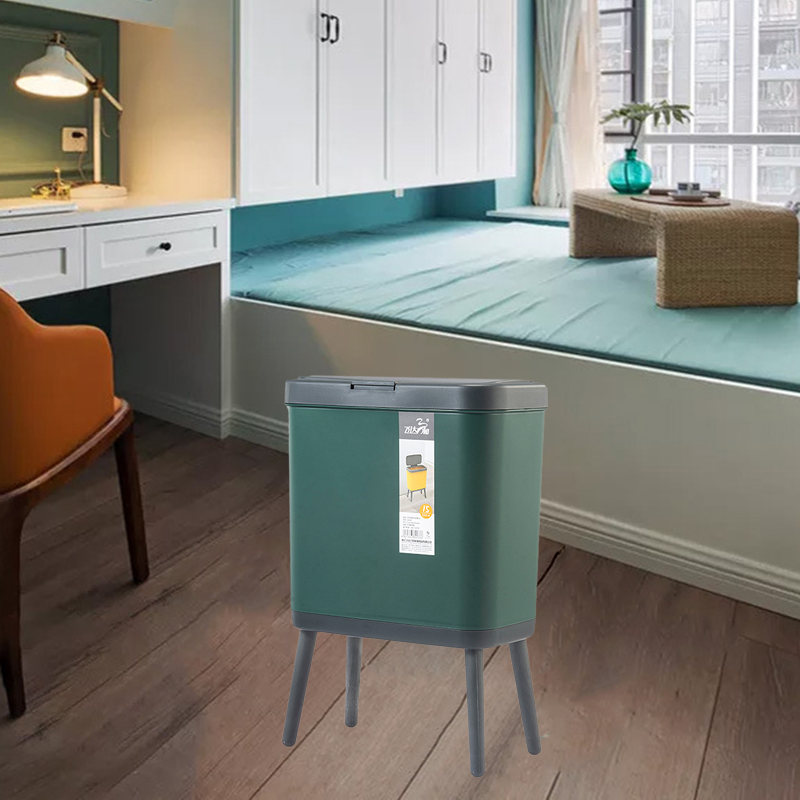 15L Kitchen Trash Can with Lid Garbage Can for Car RV Bathroom Office Camping Trash Bin Compost Bucket