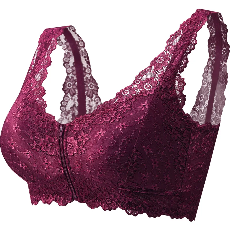 Front Zipper Push Up Bra Full Cup Sexy Lace Bras For Women Top