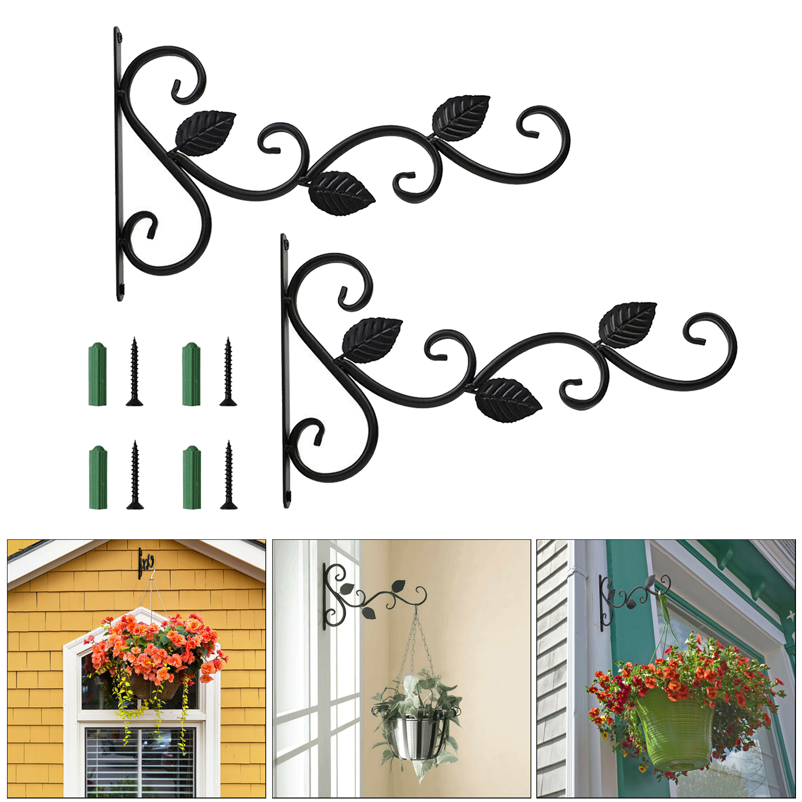 Heavy Duty Hanging Basket Brackets Leaf Shape Hooks Stand Flowerpot Holder Deck Porch Garage for Lanterns