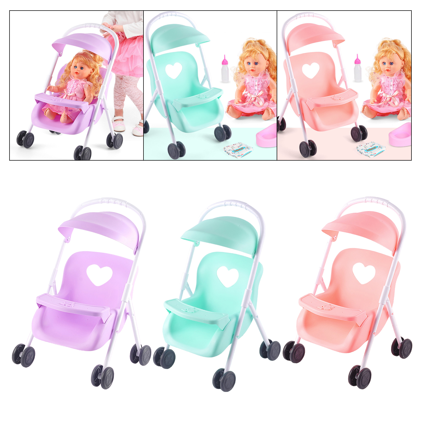 Infant Dolls Stroller Pushchairs Collapsible Mini Prams Kids Pretend Play Toy