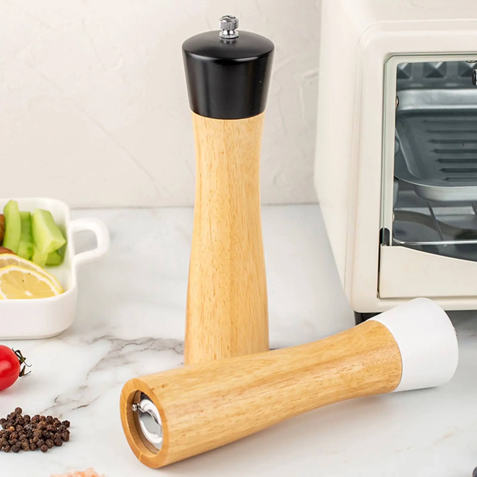 Salt and Pepper Grinder Set Refillable Salt and Pepper Shaker Mill Kit Chili Spice Grinder 8.5 Inch Tall with a Wood Spoon